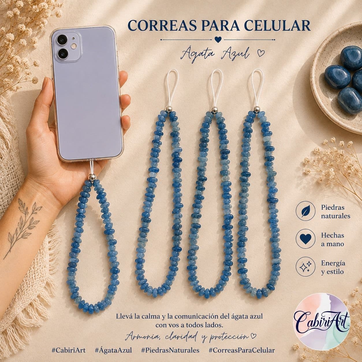 Correa ágata azul